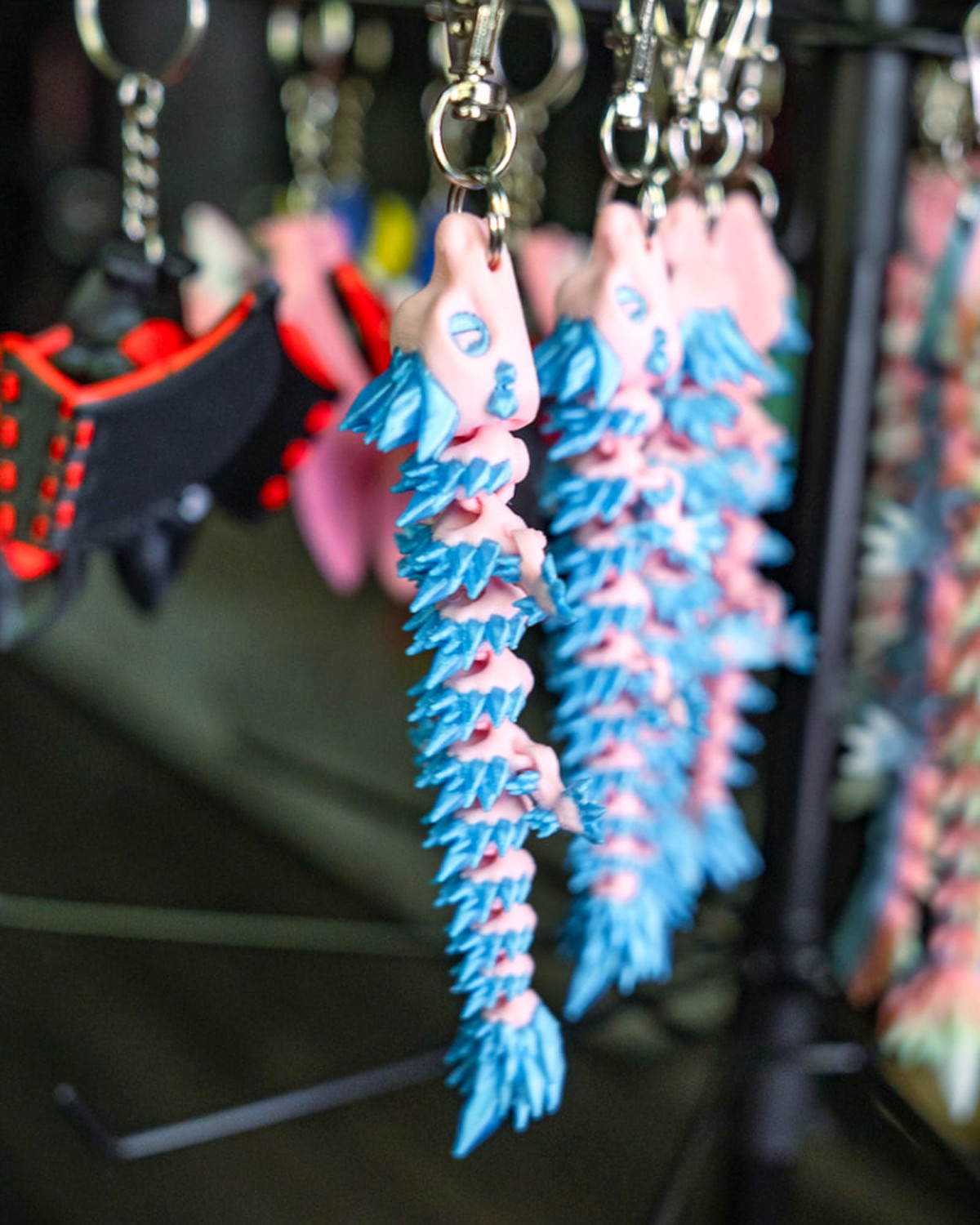 Pink & Blue Crystal Dragon Keychain
